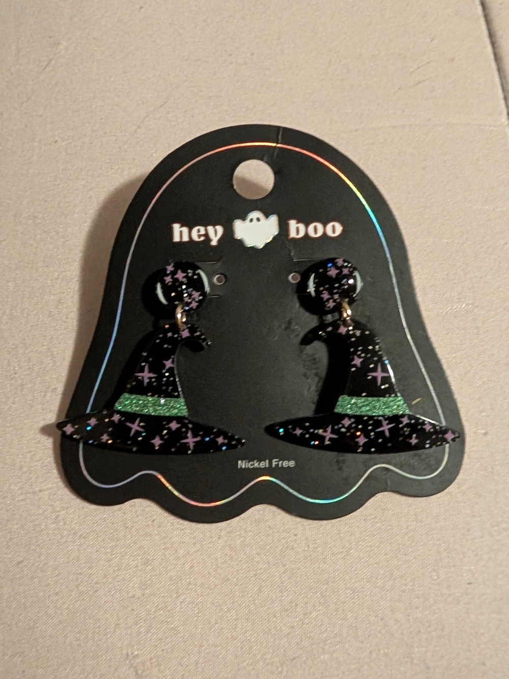 Black Glitter Witch Hat hey boo Earrings✨NWT✨Never Worn